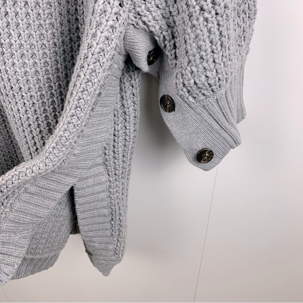 NWT J. Crew sz S Chunky Grey Knit Turtleneck Button Sleeve Poncho Sweater - Picture 5 of 9